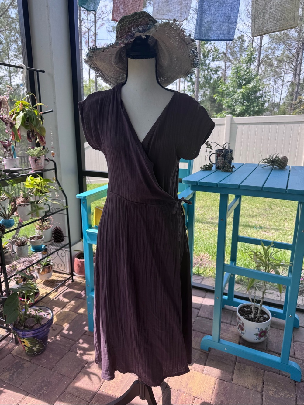 Women’s Wrap Midi Dress in Deep Plum